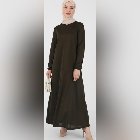 Khaki Green Long Modest Dress - Picture 4 of 4